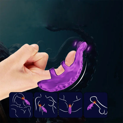 Purple Silicone Octopus Tentacle Finger Vibrator – Wearable G-Spot Stimulator for Precise Pleasure