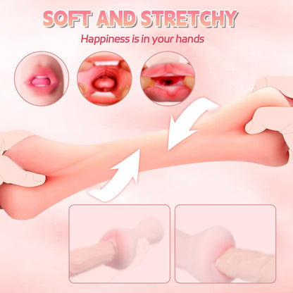 Realistic Pocket Pussy Male Masturbator - 2-in-1 Big Labia Vaginal Sex Oral Sucking Penis Massage