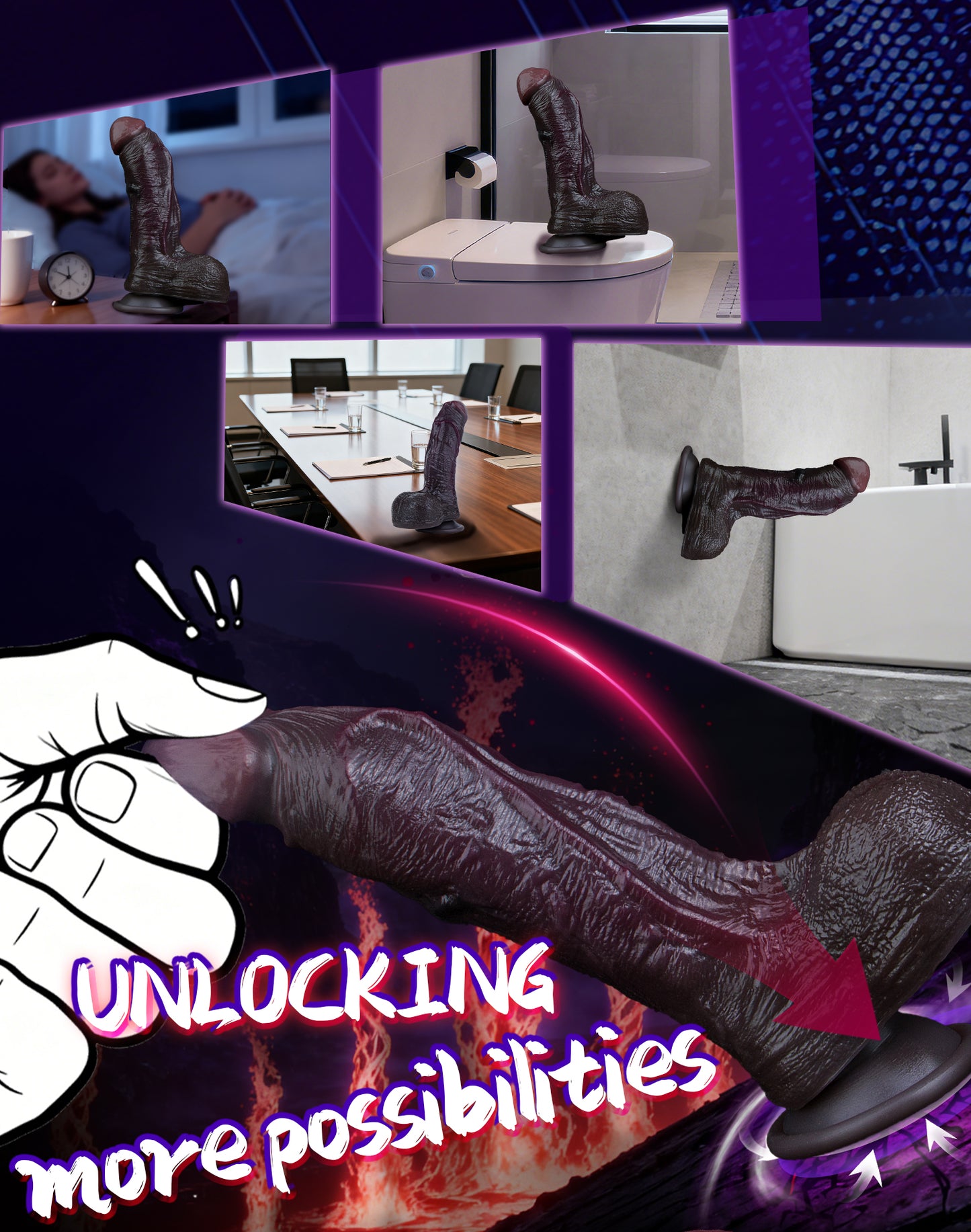 G-Spot Stimulating Black Silicone Dildo – Realistic Textured Orgasmic Massage Sex Toy for Women