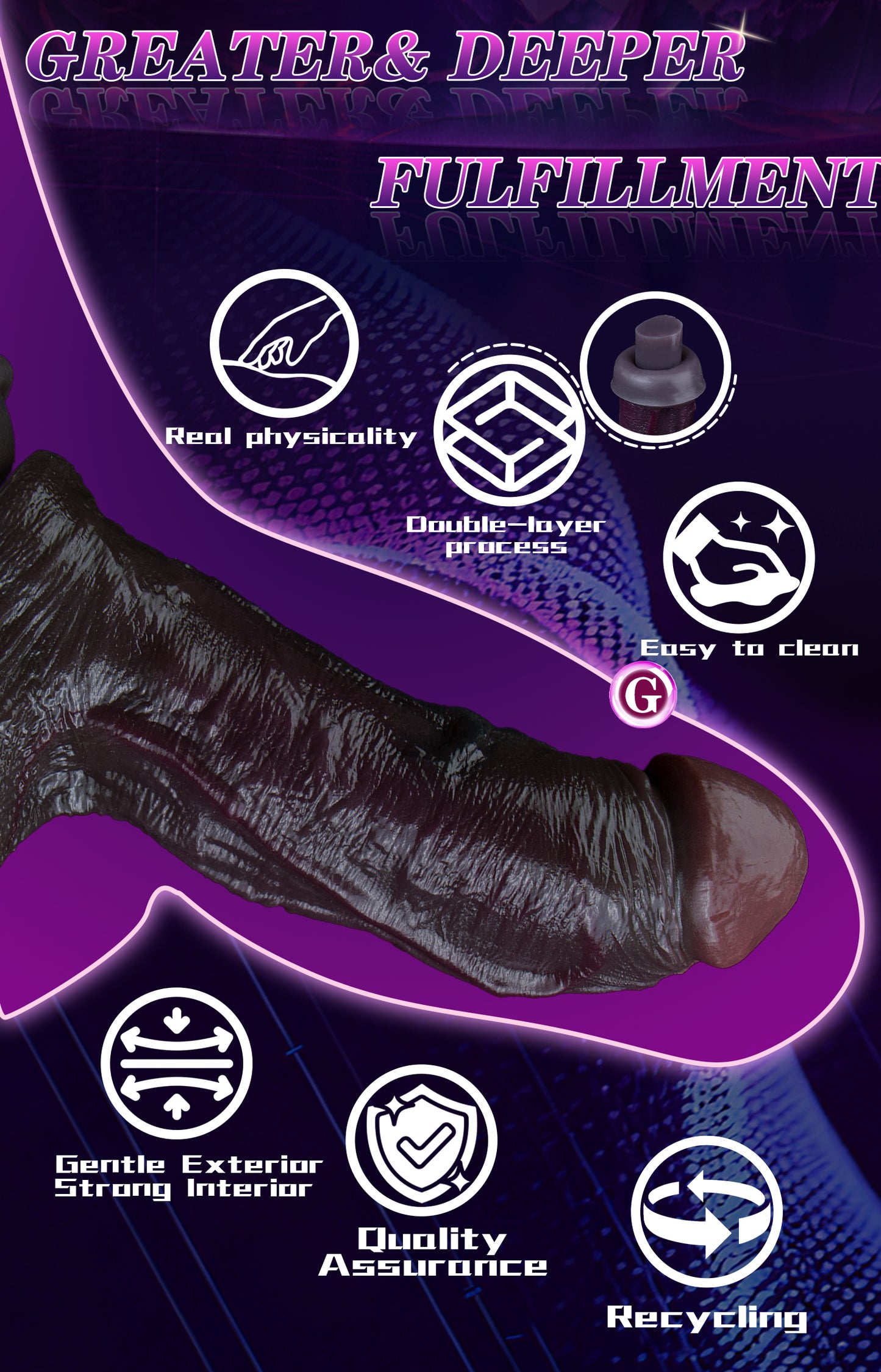 G-Spot Stimulating Black Silicone Dildo – Realistic Textured Orgasmic Massage Sex Toy for Women