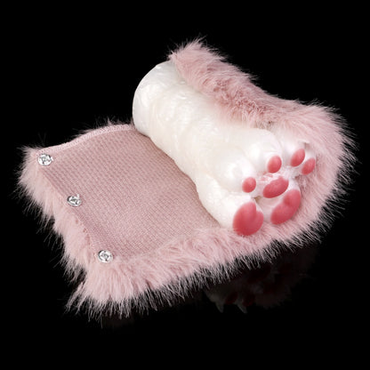 Fantasy Cat Paw Plush Silicone Pocket Pussy - Male Penis Massage Masturbation Toys