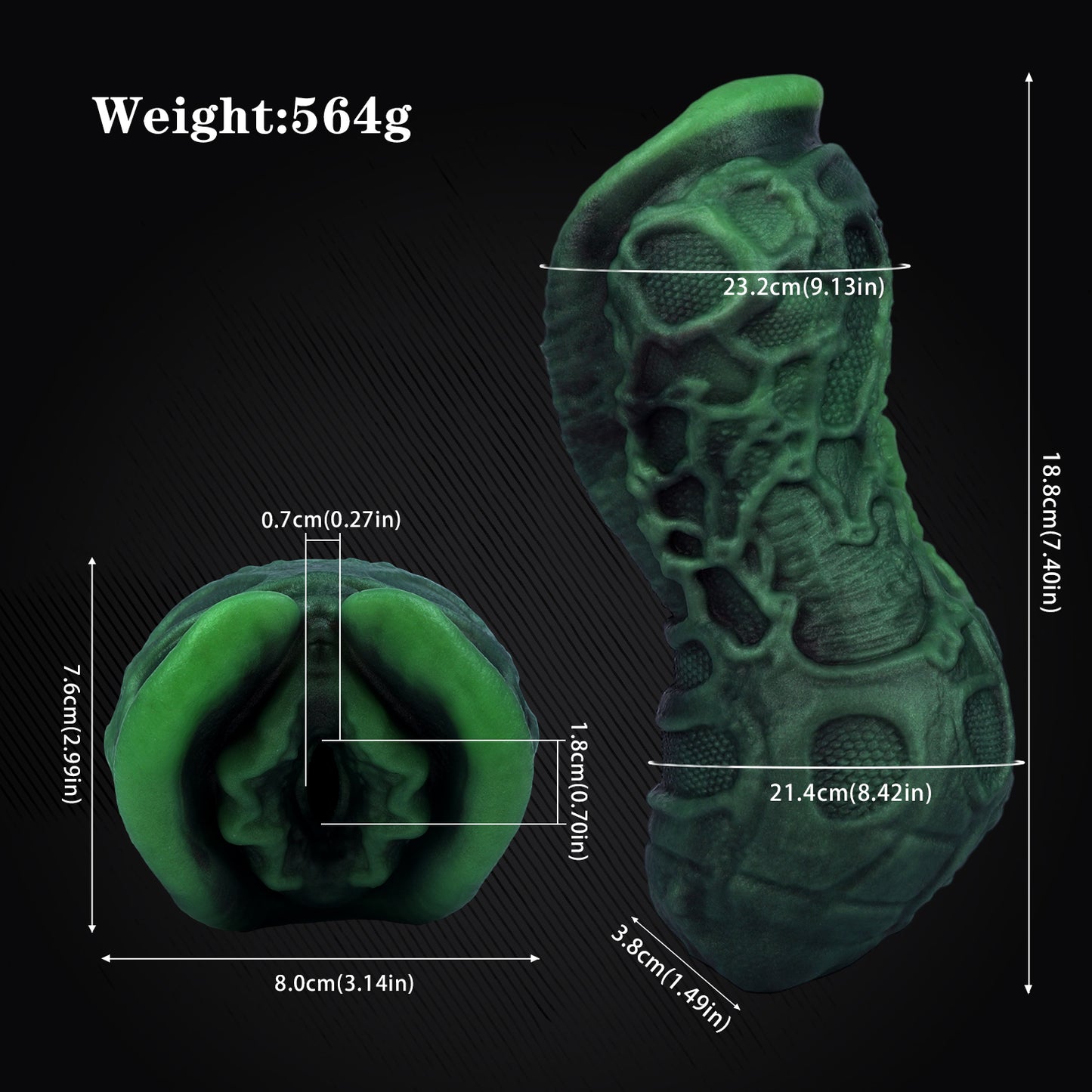 Alien Pocket Pussy with Neural Network Texture – Tubular Structure, Bioluminescent Green & Single Channel Made of Platinum Silicone