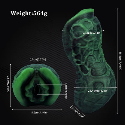 Alien Pocket Pussy with Neural Network Texture – Tubular Structure, Bioluminescent Green & Single Channel Made of Platinum Silicone