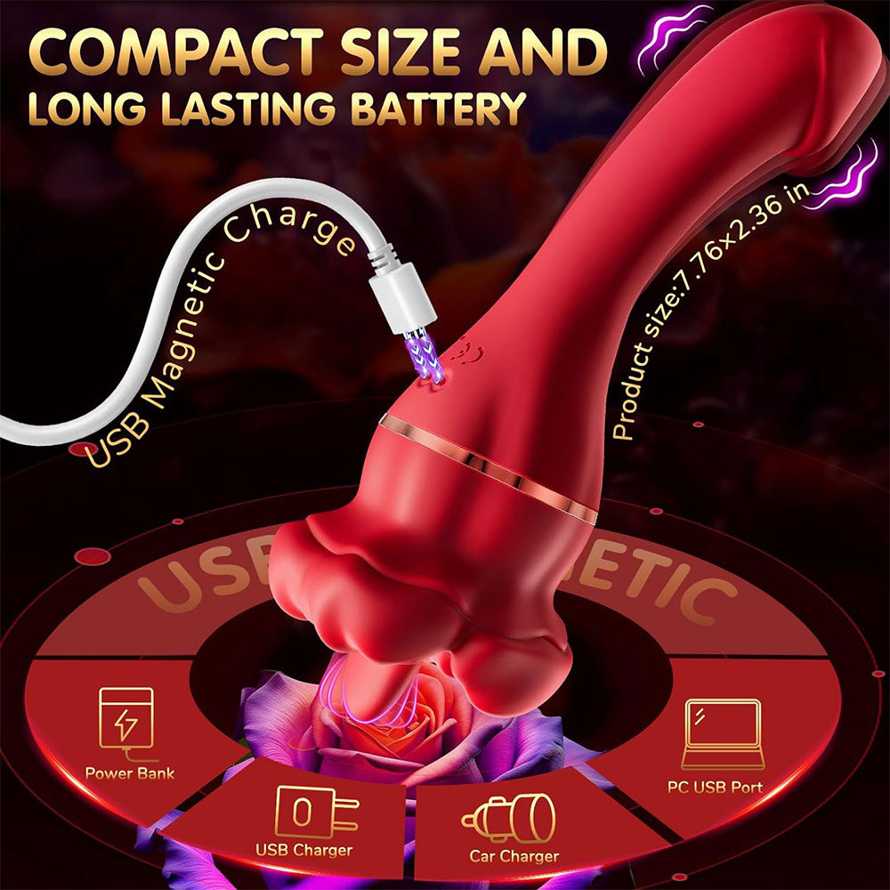 Großer Zungen-Klitorisstimulator, Analdildo, Rosenspielzeug – Doppelter Klitorisvibrator, G-Punkt, Prostatamassagegerät