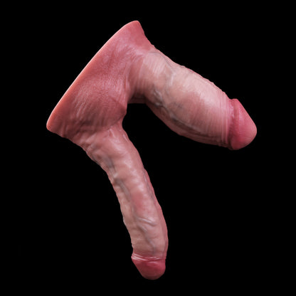 Split-Shaft Double Dildo — Dual-Layer Platinum Silicone Y-Fork Dildo with Short Thick & Long Slim Shafts, Suction Base