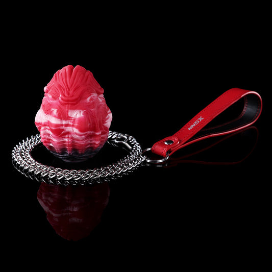 Infernal Ripple Liquid Silicone Egg Gag & Deep Chamber Plug with 304 Steel Leash Chain & Leather Handle (M/L)