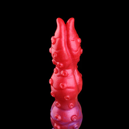 Crimson Tide — Marbled Red-Purple Tentacle Long Dildo, Platinum Silicone, Full-Shaft Sucker Rows & Sculpted Octopus Base