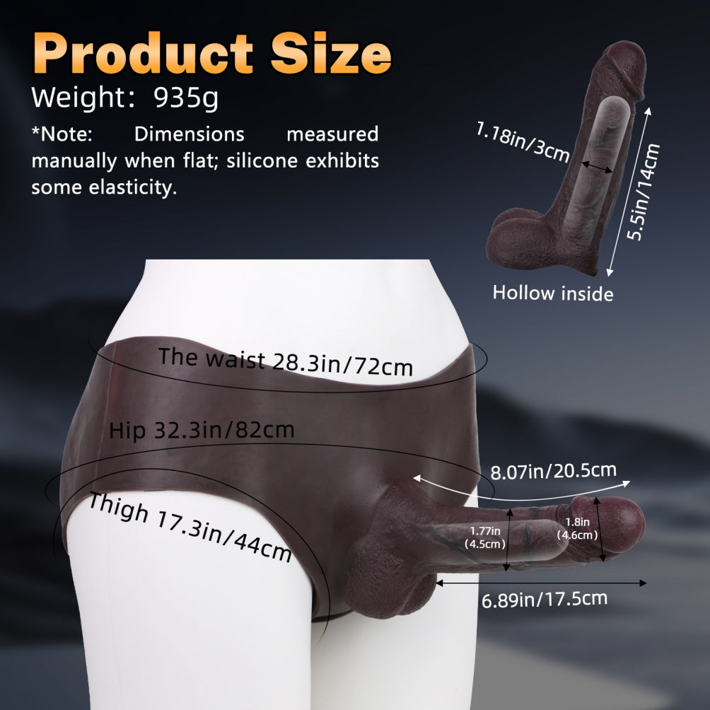 Black Silicone Penis Extension Sheath Underwear - Realistic Touch Male Strap-On Toy