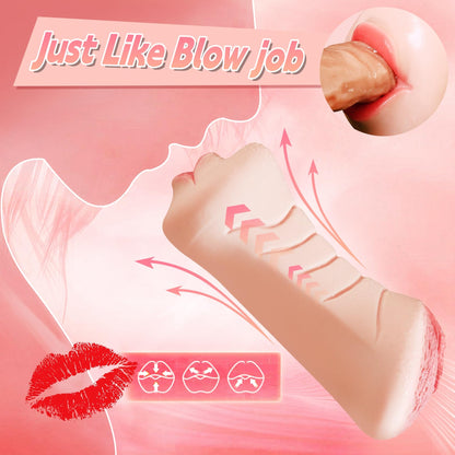 Realistic Pocket Pussy Male Masturbator - 2-in-1 Big Labia Vaginal Sex Oral Sucking Penis Massage