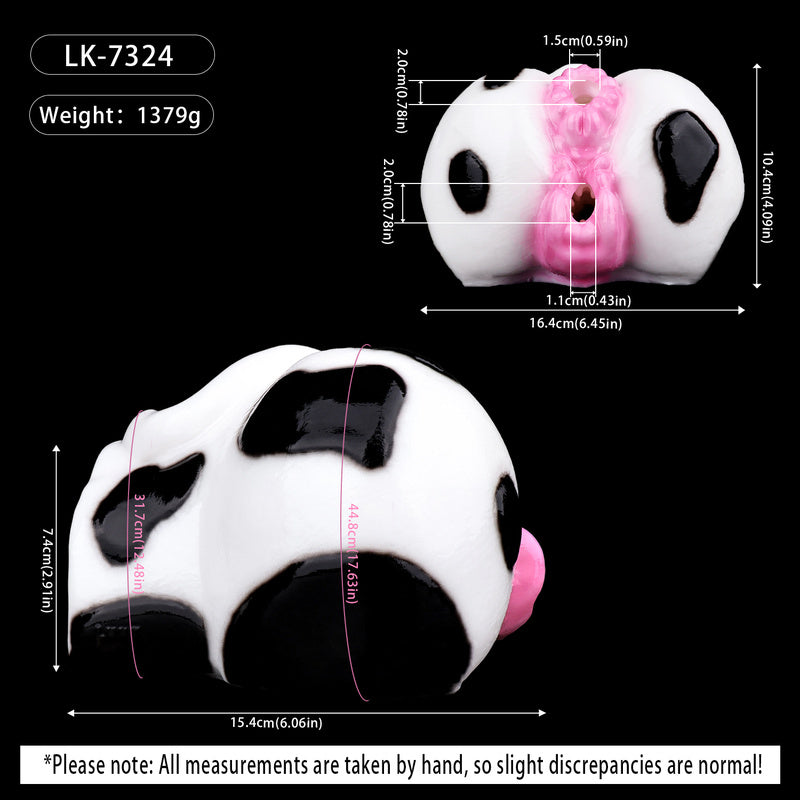 Bovine Fantasy Sex Dolls – Spotted Cow Print Platinum Silicone Dual-Tunnel Booty Stroker