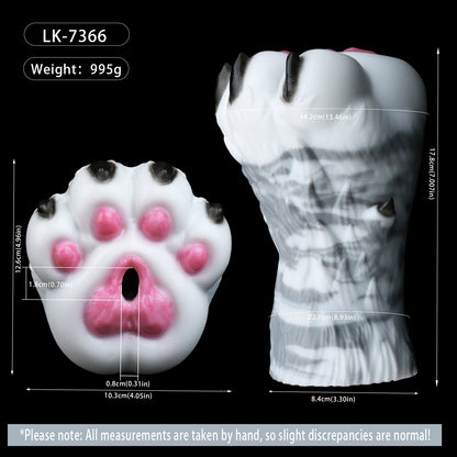 Arctic Wolf Paw Pocket Pussy — Platinum Silicone Fantasy Wolf Paw Masturbator with Pink Paw Pads, Fur Texture & Single-Channel Design