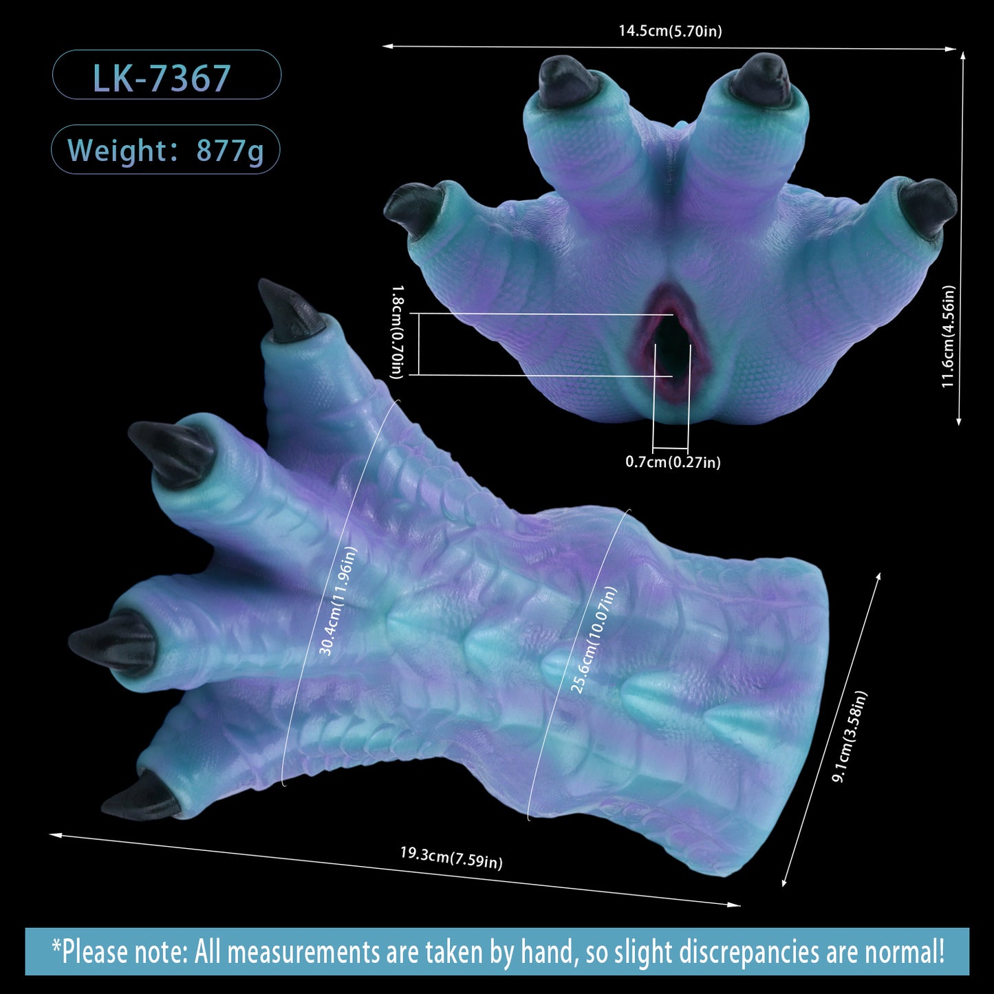 Dragon Claw Pocket Pussy — Platinum Silicone Fantasy Dragon Paw Masturbator with Scale Texture, Black Claws & Dark Red Accent