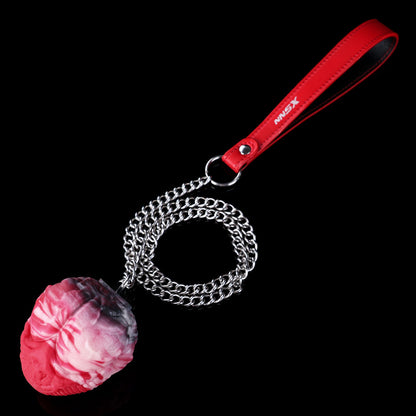 Plug anal et vaginal œuf monstrueux infernal en silicone avec chaîne-laisse robuste (tailles M/L)