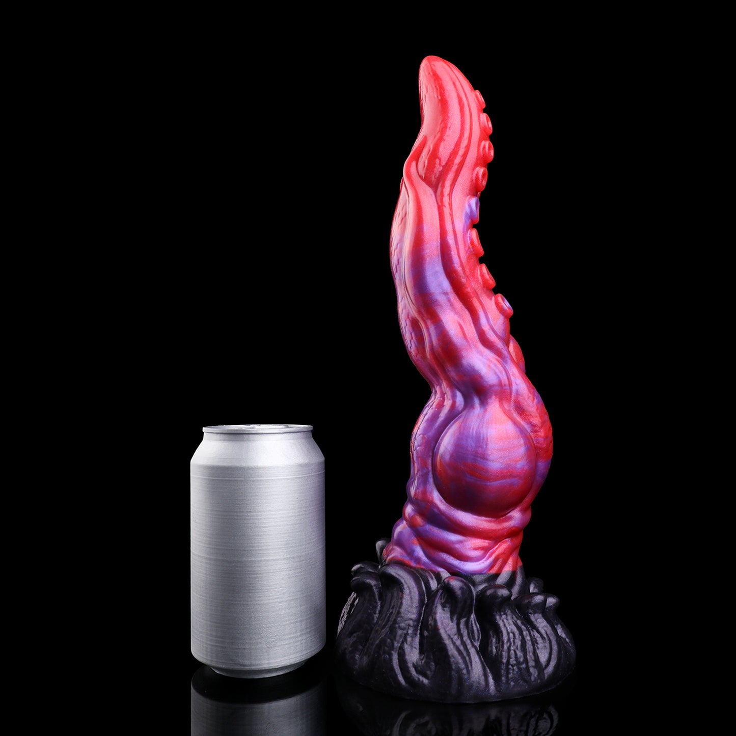 Abyssal Coil — Octopus Tentacle Fantasy Dildo in Platinum Silicone, Crimson-Violet Marble, Sucker Array, Multi-Lobe Shaft, Knot & Tentacle-Crown Suction Base
