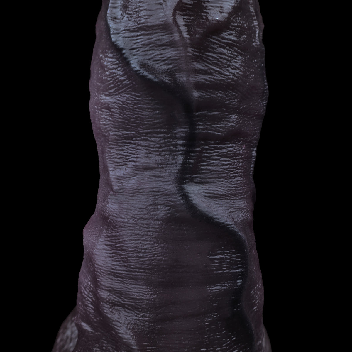 Thick Short Black Dildo | Rounded Bullet Glans, Spiral Skin Texture & Natural Upward Curve — Dual-Layer Platinum Silicone in Deep Aubergine Purple for G-Spot & Girth Play