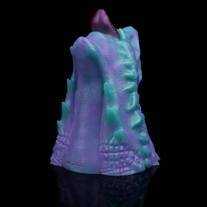 Dragon Mouth Pocket Pussy — Platinum Silicone Fantasy Dragon Masturbator in Teal & Purple with Scale Texture, Horns & Single-Channel Design