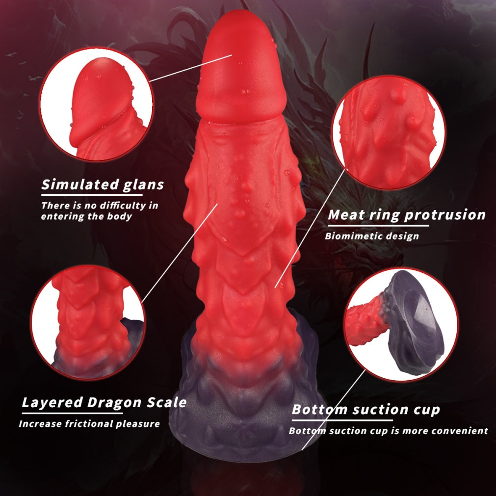 Feuriger Fantasy-Drachen-Dildo mit Saugnapf – Strukturierter Drachenpenis für intensiven G-Punkt- und Analsex.