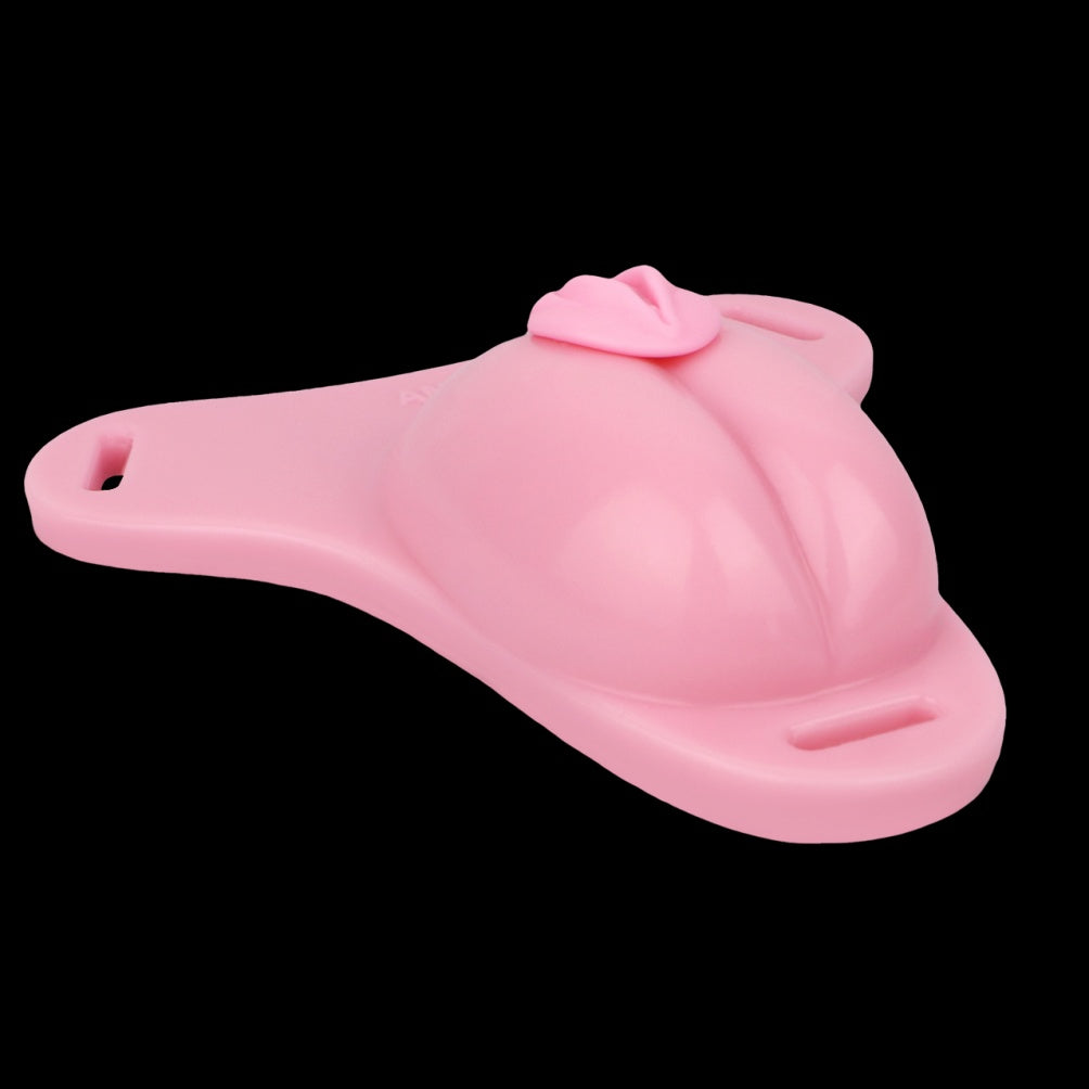Female Strap-On Silicone Pink Chastity Cage - Urethra Channel  Stand to Pee Devices