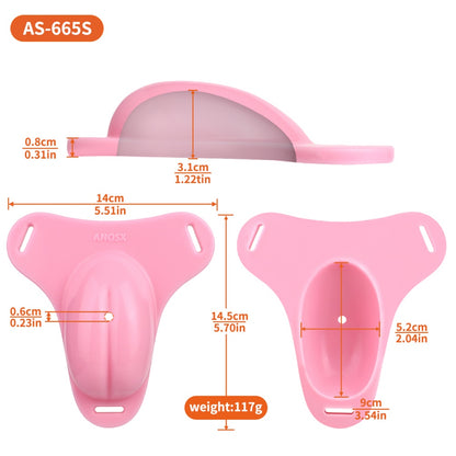 Female Strap-On Silicone Pink Chastity Cage - Urethra Channel  Stand to Pee Devices