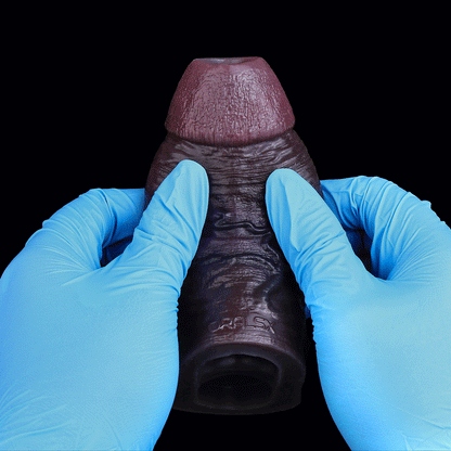 Black-Brown Silicone Realistic Penis Sleeve - Testicle-Restraint and Ejaculation Delay Ring for Extended Erection