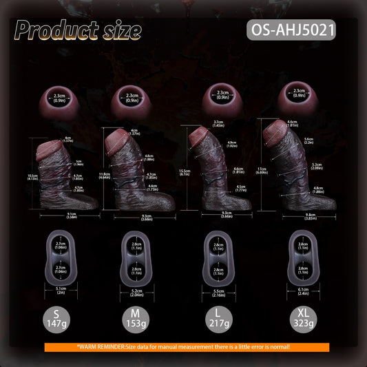 Black-Brown Silicone Realistic Penis Sleeve - Testicle-Restraint and Ejaculation Delay Ring for Extended Erection