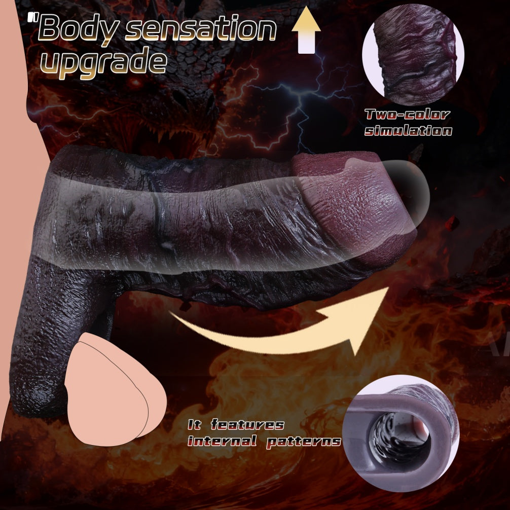 Black-Brown Silicone Realistic Penis Sleeve - Testicle-Restraint and Ejaculation Delay Ring for Extended Erection
