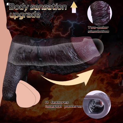 Black-Brown Silicone Realistic Penis Sleeve - Testicle-Restraint and Ejaculation Delay Ring for Extended Erection