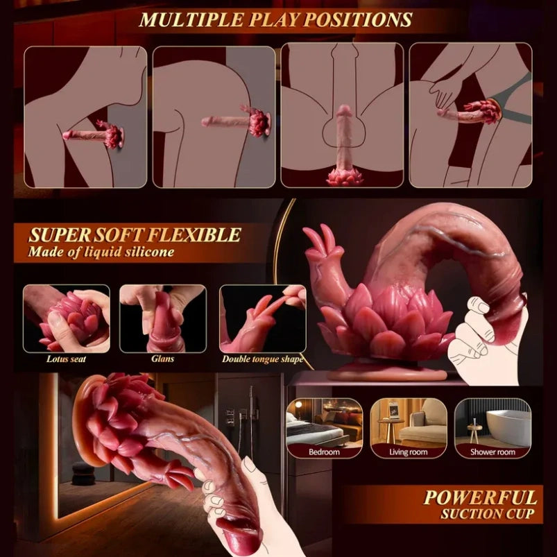 Monster Lotus Fantasy Thrusting Vibrating Dildo - Clit Sucker Female Orgasm Stimulator