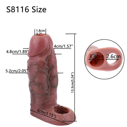 Realistic Cock Sleeve Cockring Enlarger Sex Toys for Men - Life Size Penis Hollow Sheath Extender