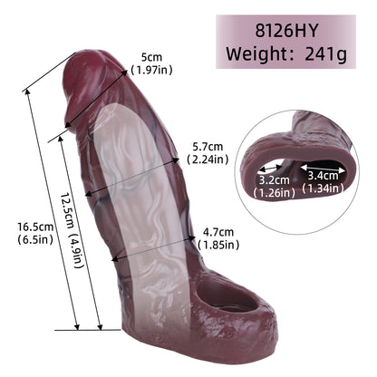 Realistic Penis Sleeve Sheath Extender - Silicone Ebony Dildo Cocksleeve Pegging Enhancer