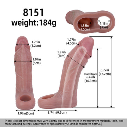 Sun-Kissed Tan Cock Sleeve: Textured Liquid Silicone Penis Girth Enhancer with Base Anchor & Fluid Port for Couples Night In