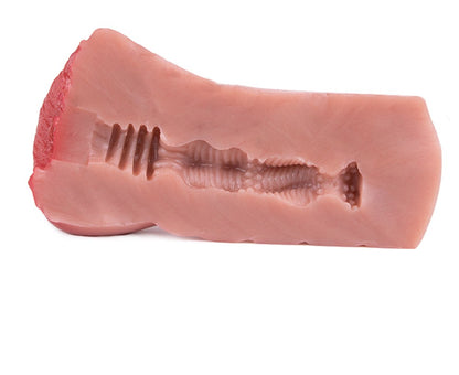 Flush-Toned Platinum Silicone Pocket Pussy – Hand-Airbrushed Textured Male Stroker with Dual-Action Squirt Mechanism