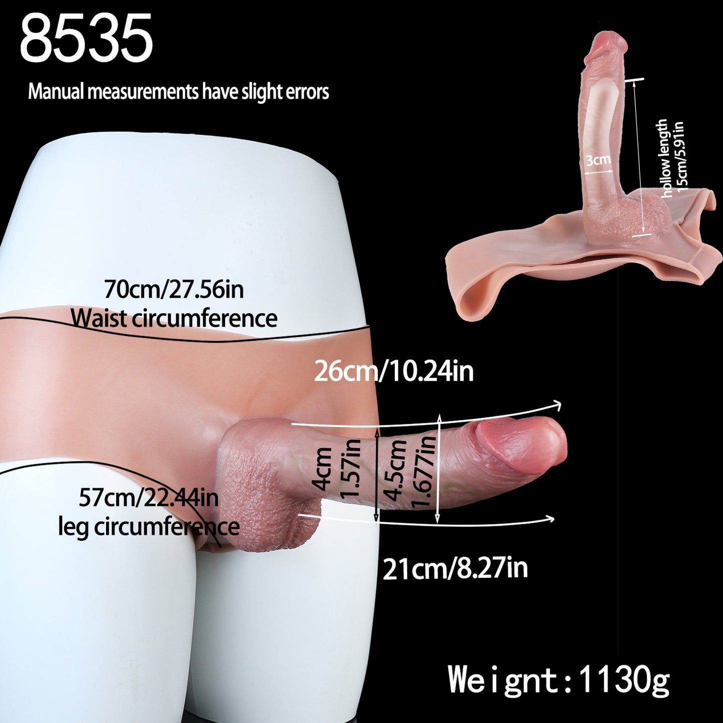 Extra Girth Strap-On Dildo with Skin-Tone Silicone Briefs — Thick Realistic Platinum Silicone Wearable Penis for ED & Size Enhancement