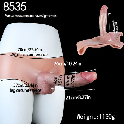 Extra Girth Strap-On Dildo with Skin-Tone Silicone Briefs — Thick Realistic Platinum Silicone Wearable Penis for ED & Size Enhancement
