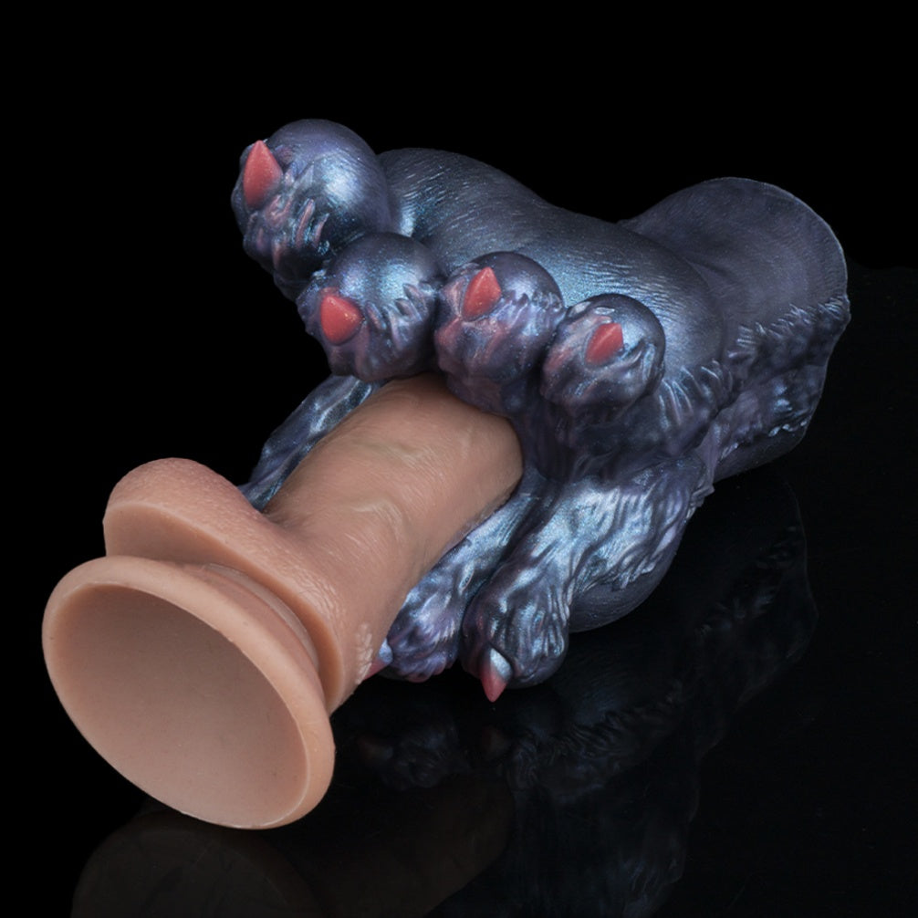 Fantasy Demon Double-Foot Silicone Pocket Pussy – Hidden Channel Masturbator with Furry Texture & Claws