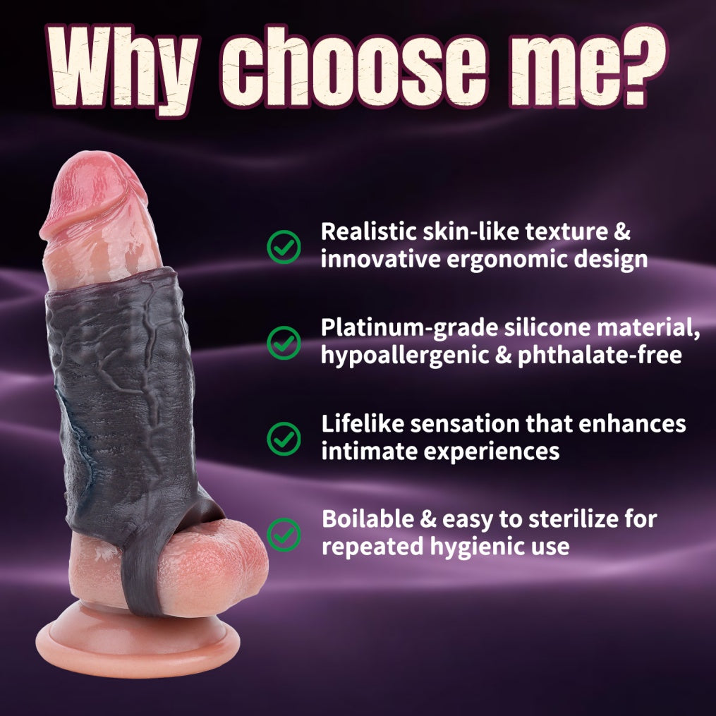 Thickened Silicone Girth Enhancer & Stamina Cock Sleeve-Realistic Male Performance Sex Toys for Lasting Erections