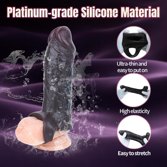 Fixed Erection Delay Realistic Silicone Penis Sleeve - Male Cock Extender for Enhanced Girth and Length