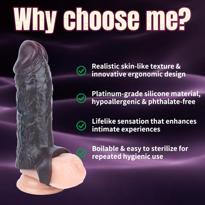 Fixed Erection Delay Realistic Silicone Penis Sleeve - Male Cock Extender for Enhanced Girth and Length