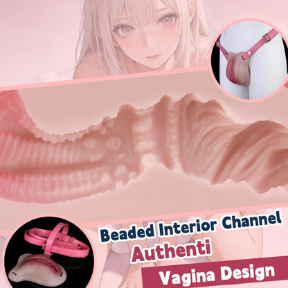 Wearable Realistic Fake Pussy Panties – Platinum Silicone Crossdresser Sex Toy with Leather Harness | Domlust