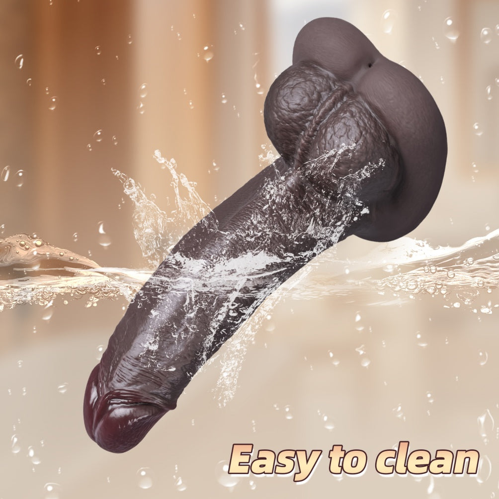 Fantasy Testicle Realistic Black-Brown Silicone Giant Dildo – Expanding G-Spot Climax Sex Toys