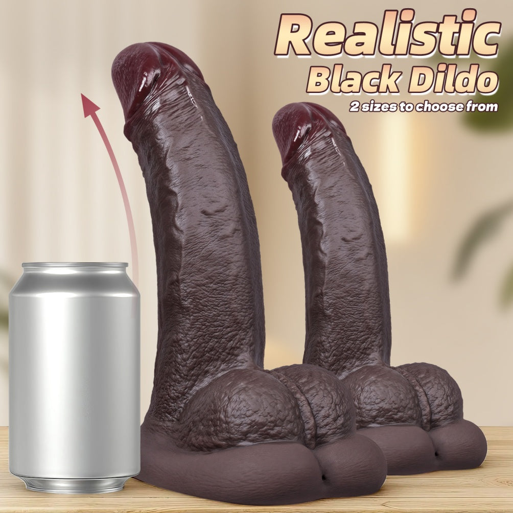 Fantasy Testicle Realistic Black-Brown Silicone Giant Dildo – Expanding G-Spot Climax Sex Toys
