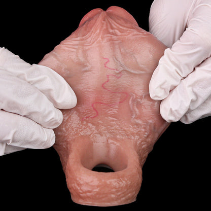 Gaine pénienne réaliste en silicone naturel : extenseur en silicone liquide augmentant la circonférence avec double anneau de tension