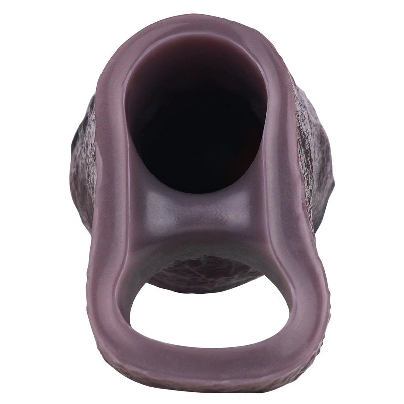 Gaine pénienne réaliste Onyx Curve : extenseur de circonférence à tête recourbée avec double anneau de maintien