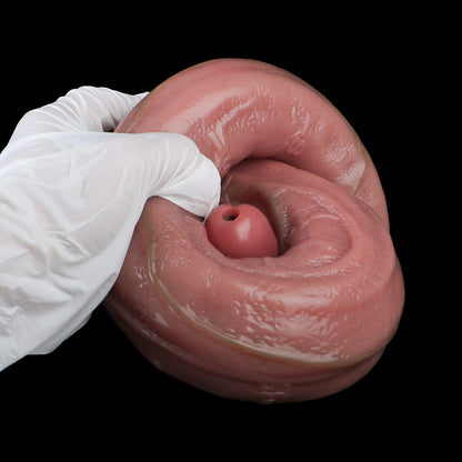 Whip-Flexible Long Dildo, Live Inside — Pale Skin Endoscope Camera Shaft with Sculpted Suction Base in Platinum Silicone
