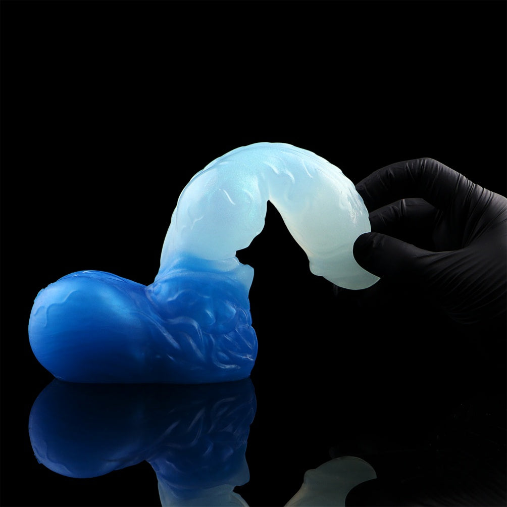 Monster Dog Fantasy Knot Dildo with Suction Cup - Glass Silicone Female Locking Knot Inflatable Masturbation Toy