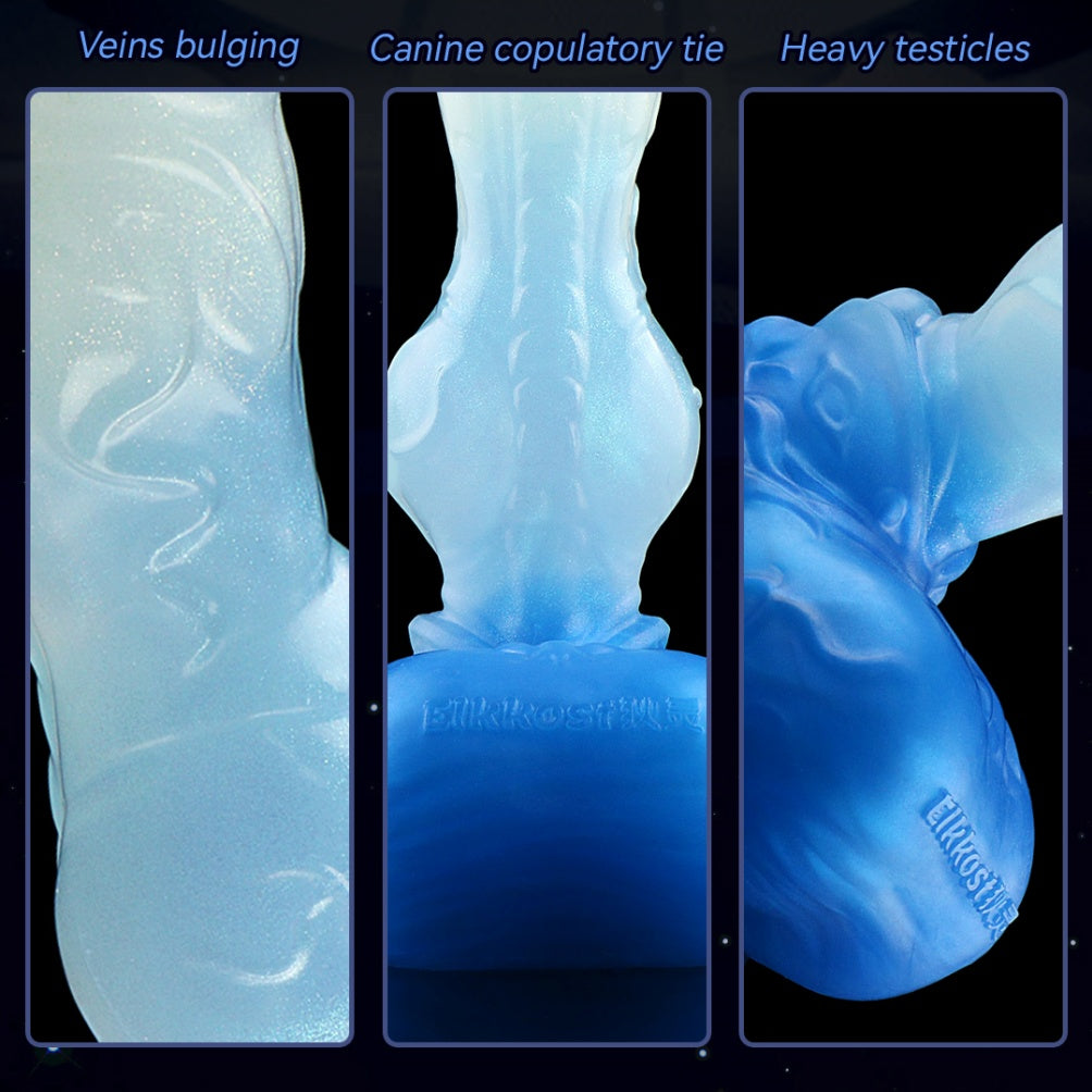 Monster Dog Fantasy Knot Dildo with Suction Cup - Glass Silicone Female Locking Knot Inflatable Masturbation Toy