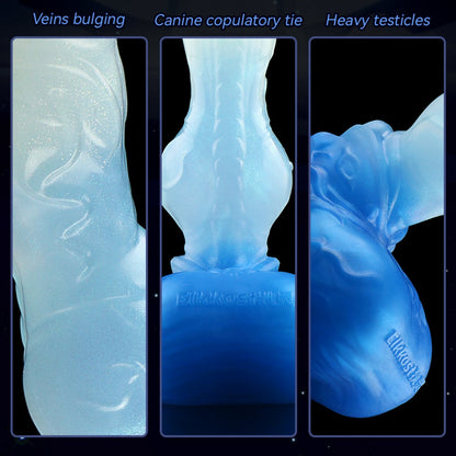 Monster Dog Fantasy Knot Dildo with Suction Cup - Glass Silicone Female Locking Knot Inflatable Masturbation Toy