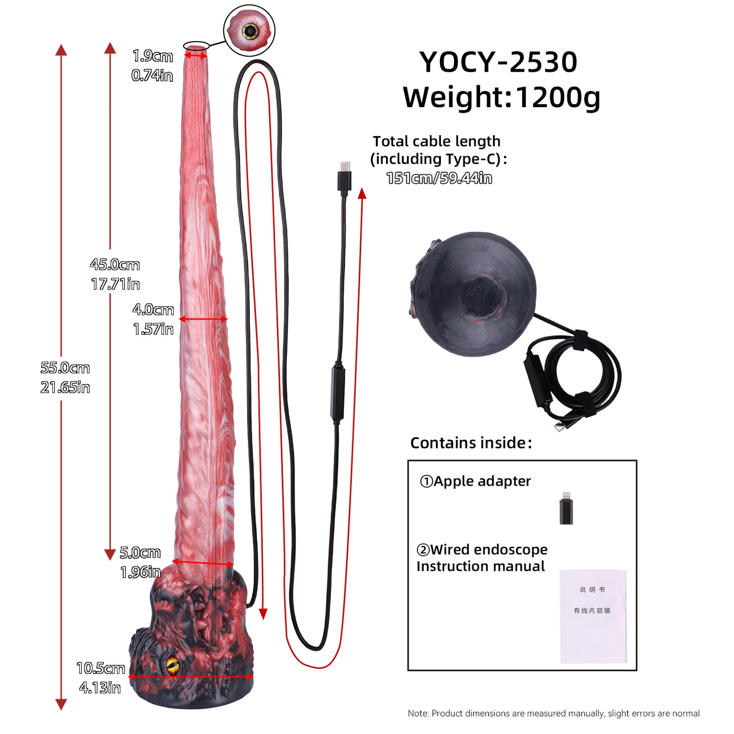 Crimson Flame Dragon Long Dildo — Platinum Silicone Dragon Tongue Shaft with HD Endoscopic Camera, Dragon Head Base & App-Connected Live View