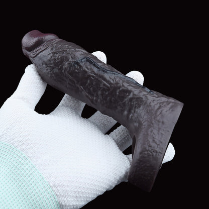 Realistic Black Silicone Wearable Penis Sleeve – Girth Enhancing Cock Extender for Erection Support & Delay