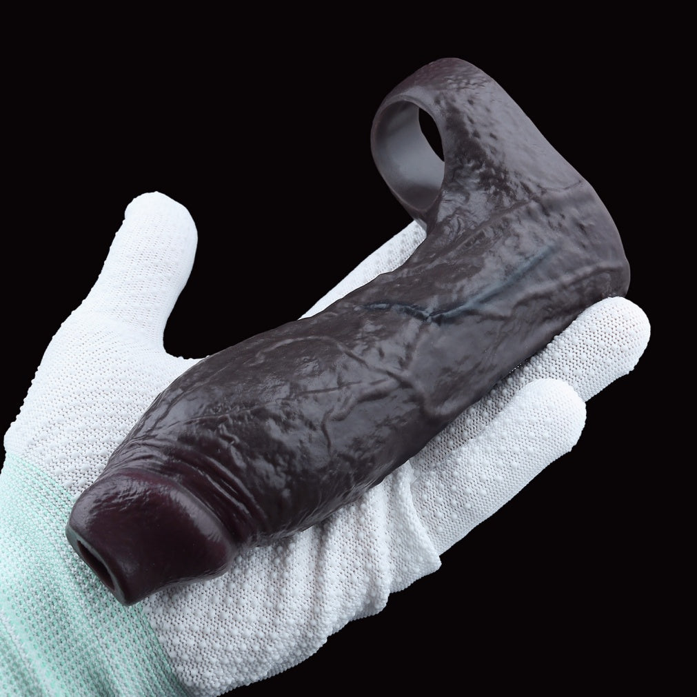 Realistic Black Silicone Wearable Penis Sleeve – Girth Enhancing Cock Extender for Erection Support & Delay